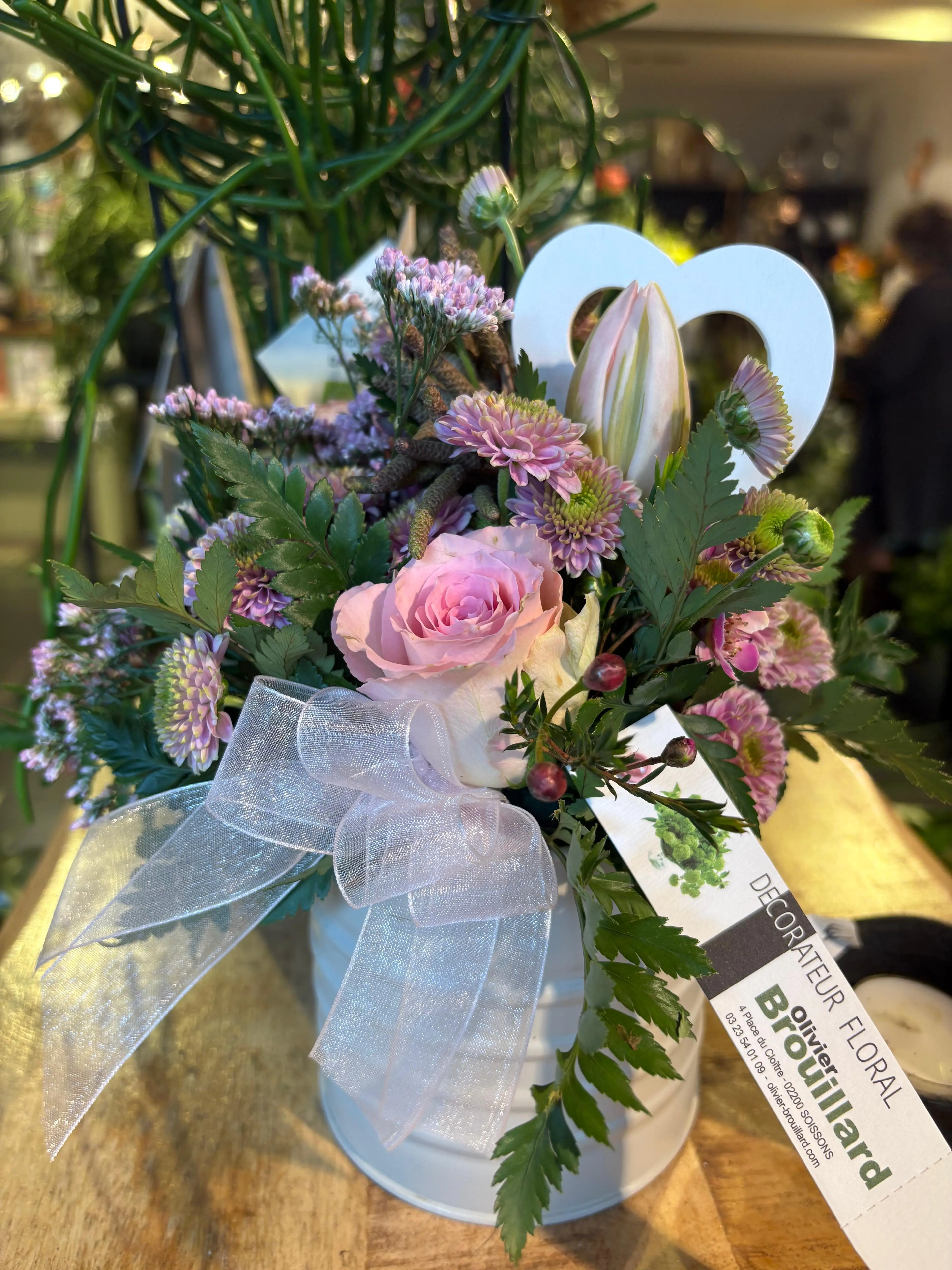 Composition Saint-Valentin rose et chrysanthème